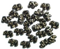 25 14mm Black and Gold Elephant Beads